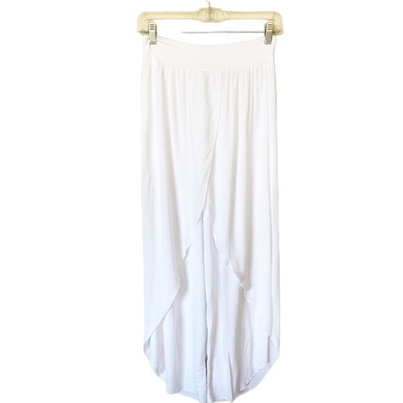 BOHO Pants T.Zovich Relaxed Wrap Slit Boho Beach Vacation High Rise White Small - Picture 1 of 8